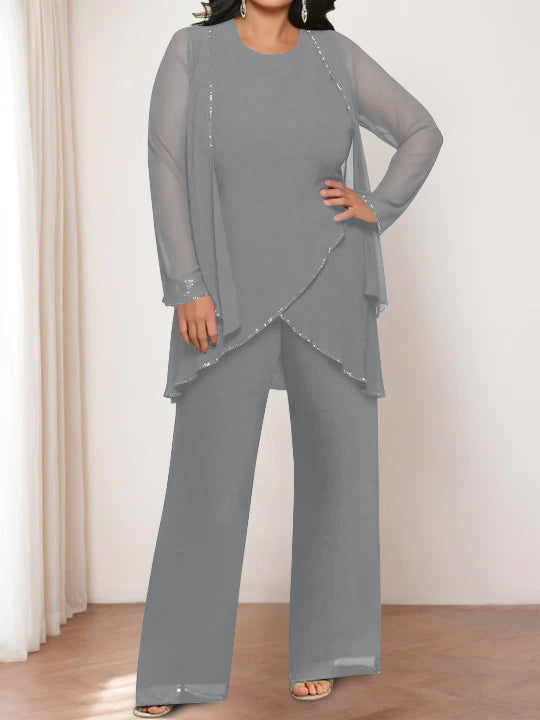 Chiffon Round Neck Mother of the Bride Pantsuits with Jacket - Image 10