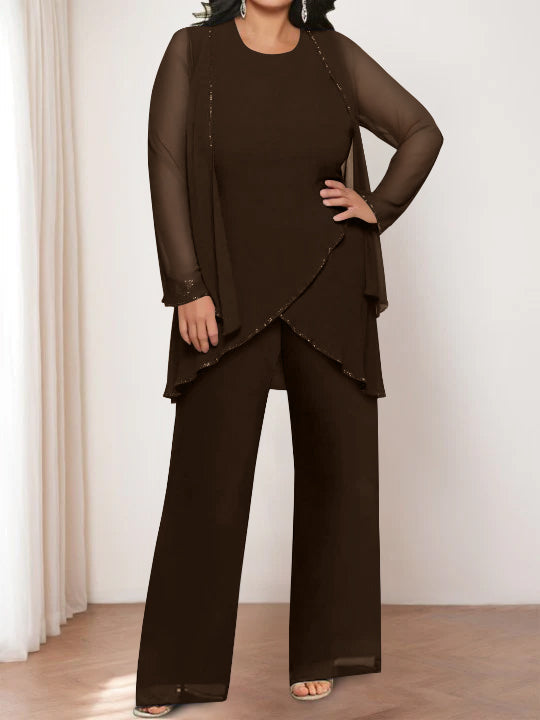 Chiffon Round Neck Mother of the Bride Pantsuits with Jacket - Image 11