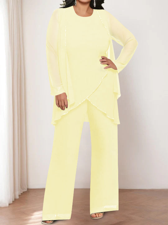 Chiffon Round Neck Mother of the Bride Pantsuits with Jacket - Image 13
