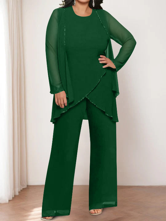 Chiffon Round Neck Mother of the Bride Pantsuits with Jacket - Image 14