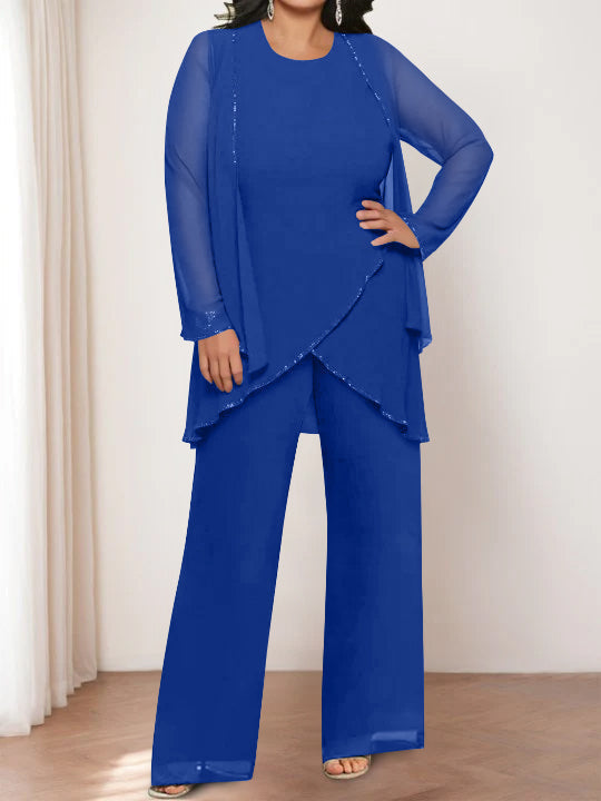 Chiffon Round Neck Mother of the Bride Pantsuits with Jacket - Image 15