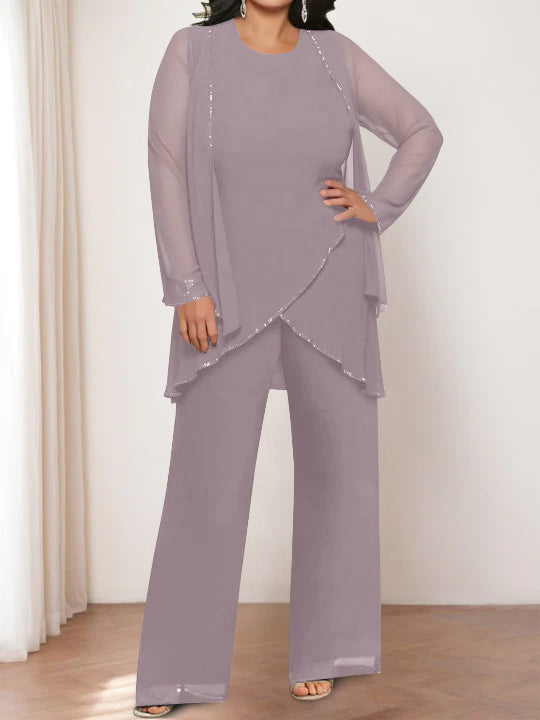 Chiffon Round Neck Mother of the Bride Pantsuits with Jacket - Image 16