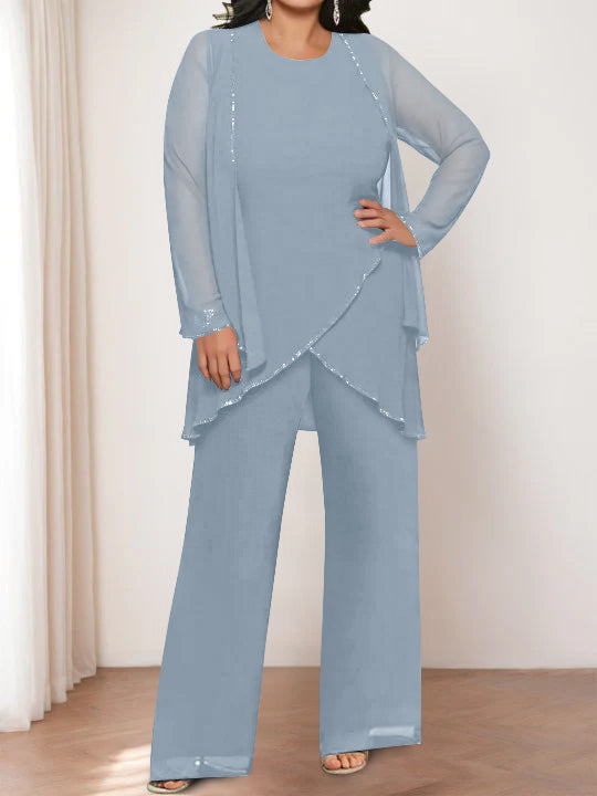 Chiffon Round Neck Mother of the Bride Pantsuits with Jacket - Image 17