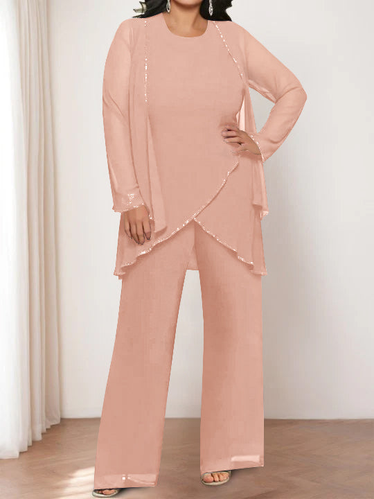 Chiffon Round Neck Mother of the Bride Pantsuits with Jacket - Image 18