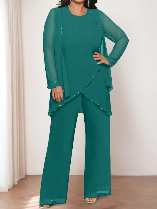 Chiffon Round Neck Mother of the Bride Pantsuits with Jacket - Image 19