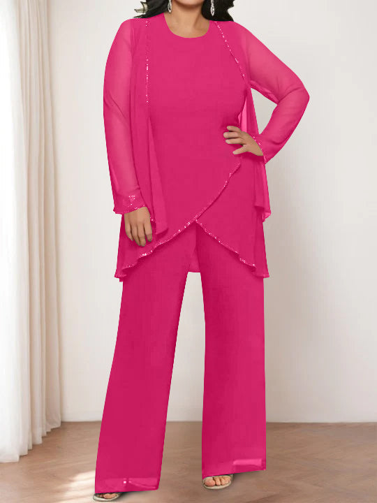 Chiffon Round Neck Mother of the Bride Pantsuits with Jacket - Image 20
