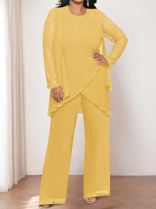Chiffon Round Neck Mother of the Bride Pantsuits with Jacket - Image 21