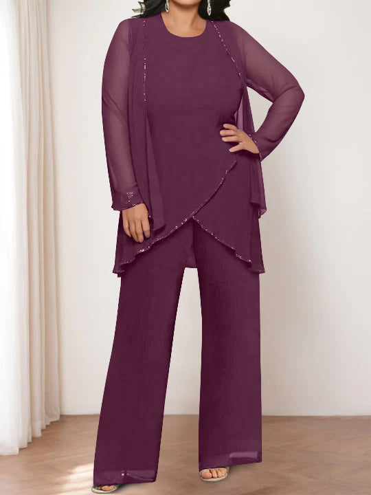 Chiffon Round Neck Mother of the Bride Pantsuits with Jacket - Image 22