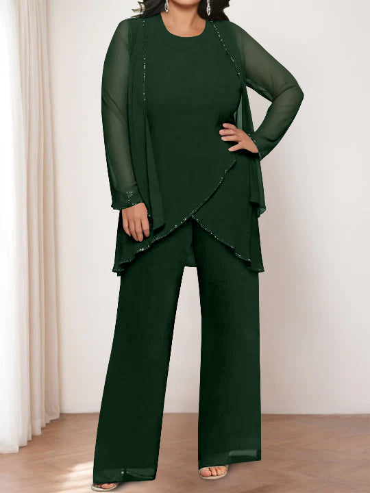 Chiffon Round Neck Mother of the Bride Pantsuits with Jacket - Image 23