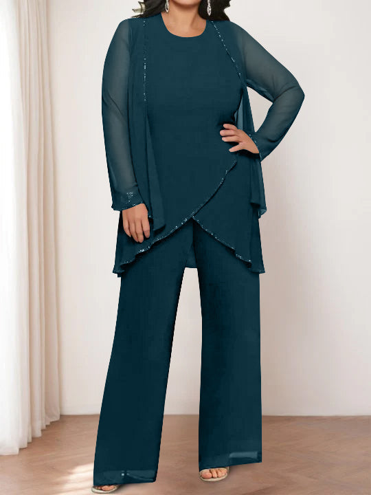 Chiffon Round Neck Mother of the Bride Pantsuits with Jacket - Image 24