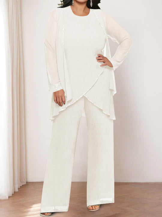 Chiffon Round Neck Mother of the Bride Pantsuits with Jacket - Image 25