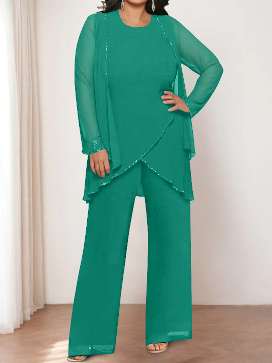 Chiffon Round Neck Mother of the Bride Pantsuits with Jacket - Image 26