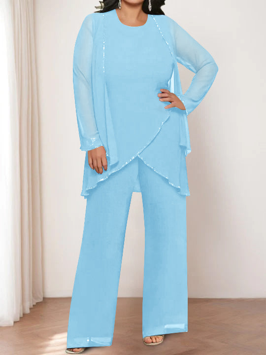 Chiffon Round Neck Mother of the Bride Pantsuits with Jacket - Image 27