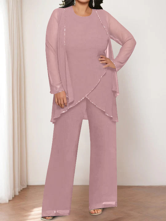 Chiffon Round Neck Mother of the Bride Pantsuits with Jacket - Image 29