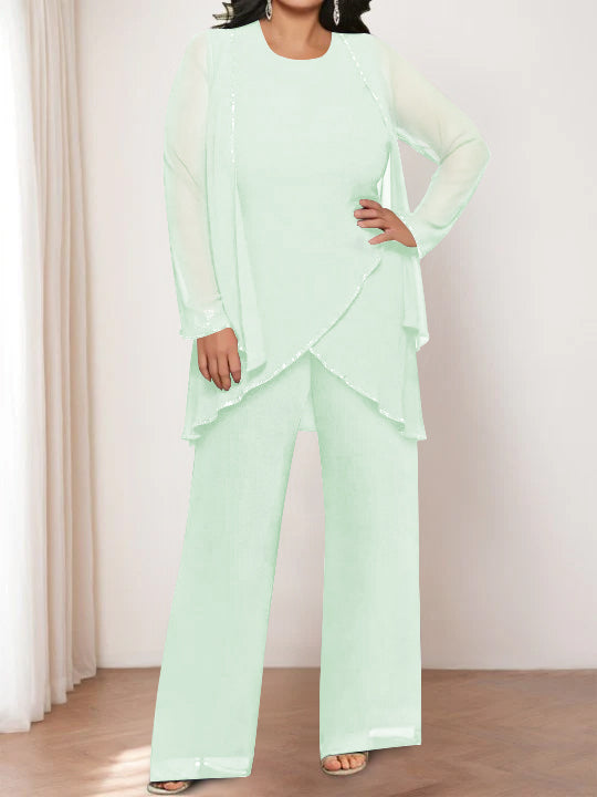Chiffon Round Neck Mother of the Bride Pantsuits with Jacket - Image 30