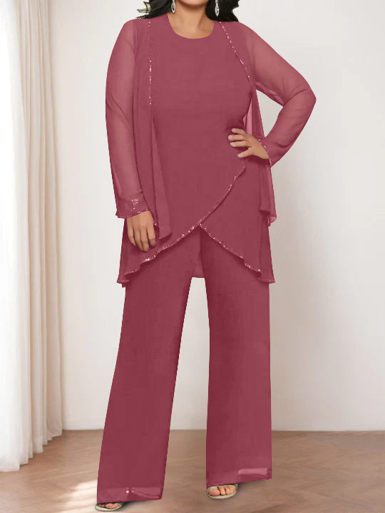 Chiffon Round Neck Mother of the Bride Pantsuits with Jacket - Image 31