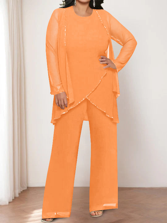 Chiffon Round Neck Mother of the Bride Pantsuits with Jacket - Image 33