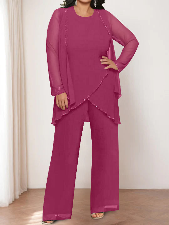 Chiffon Round Neck Mother of the Bride Pantsuits with Jacket - Image 34