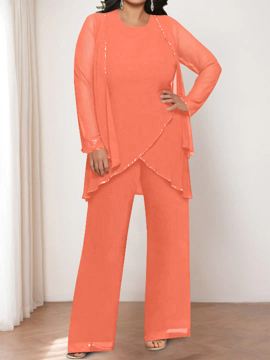 Chiffon Round Neck Mother of the Bride Pantsuits with Jacket - Image 35