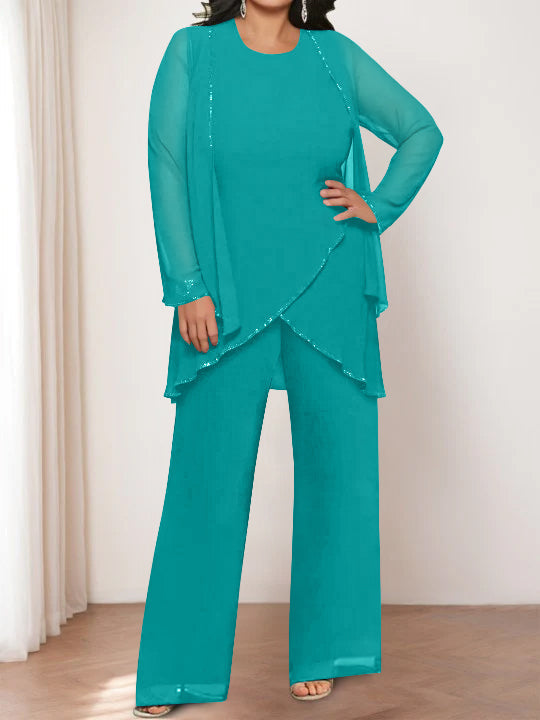 Chiffon Round Neck Mother of the Bride Pantsuits with Jacket - Image 39