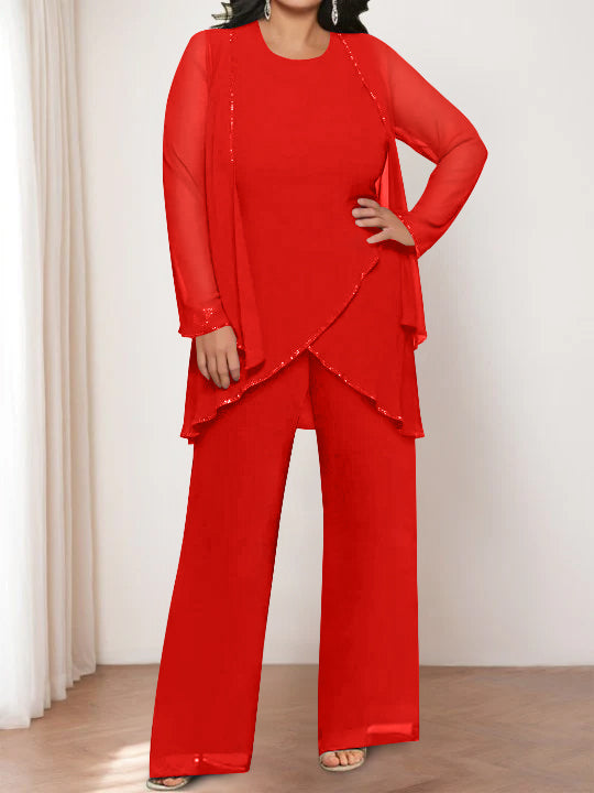 Chiffon Round Neck Mother of the Bride Pantsuits with Jacket - Image 40
