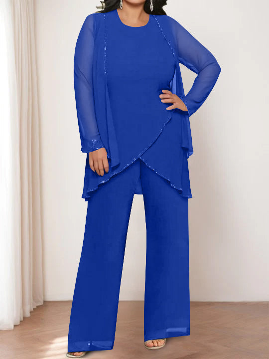 Chiffon Round Neck Mother of the Bride Pantsuits with Jacket - Image 42