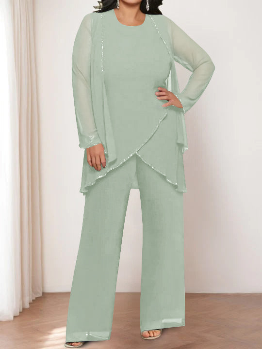 Chiffon Round Neck Mother of the Bride Pantsuits with Jacket - Image 43