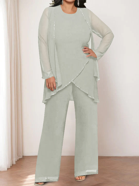 Chiffon Round Neck Mother of the Bride Pantsuits with Jacket - Image 44