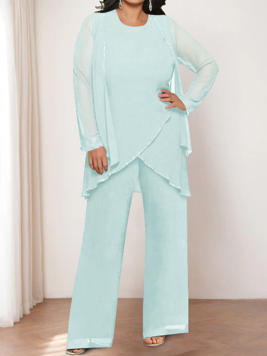 Chiffon Round Neck Mother of the Bride Pantsuits with Jacket - Image 45
