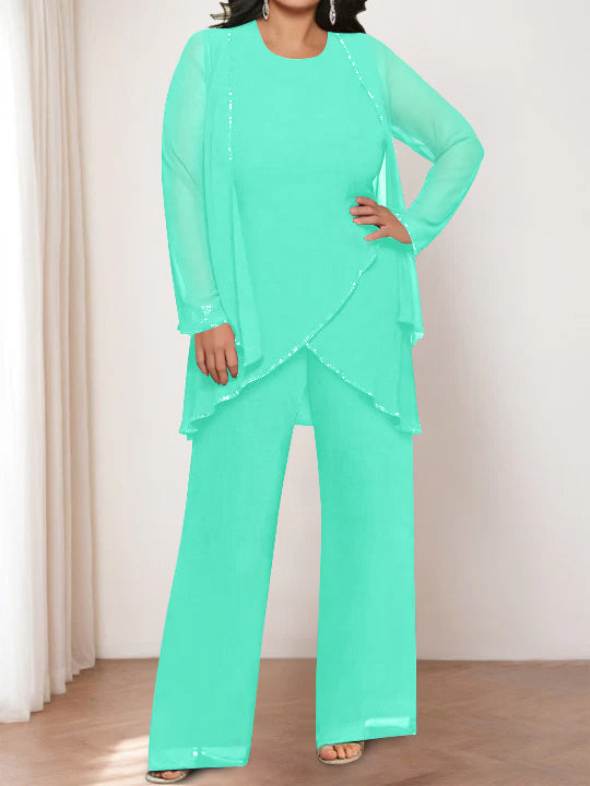 Chiffon Round Neck Mother of the Bride Pantsuits with Jacket - Image 46