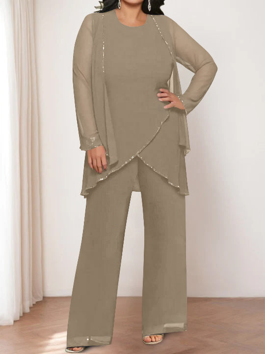 Chiffon Round Neck Mother of the Bride Pantsuits with Jacket - Image 49
