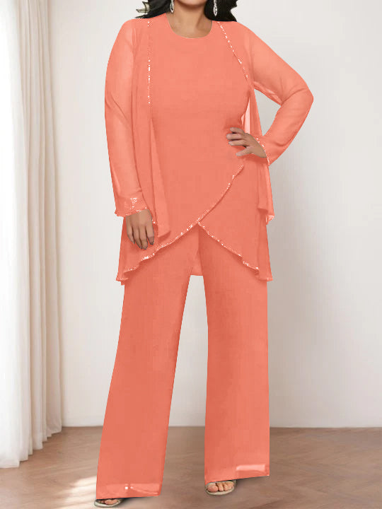 Chiffon Round Neck Mother of the Bride Pantsuits with Jacket - Image 50
