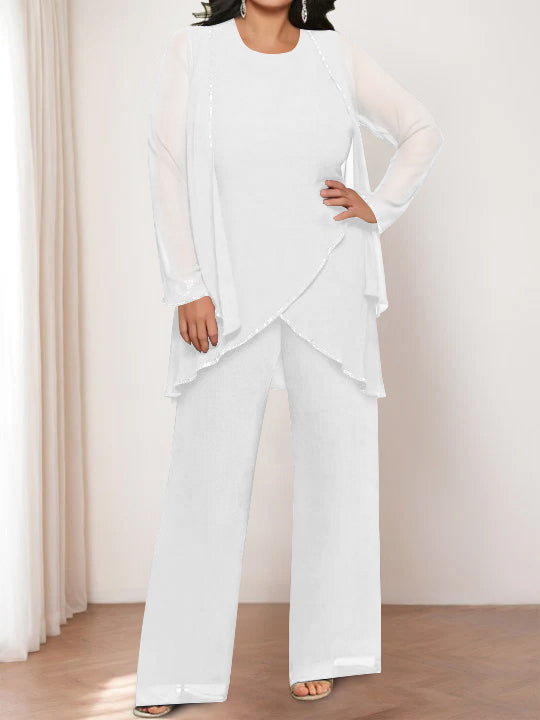 Chiffon Round Neck Mother of the Bride Pantsuits with Jacket - Image 51