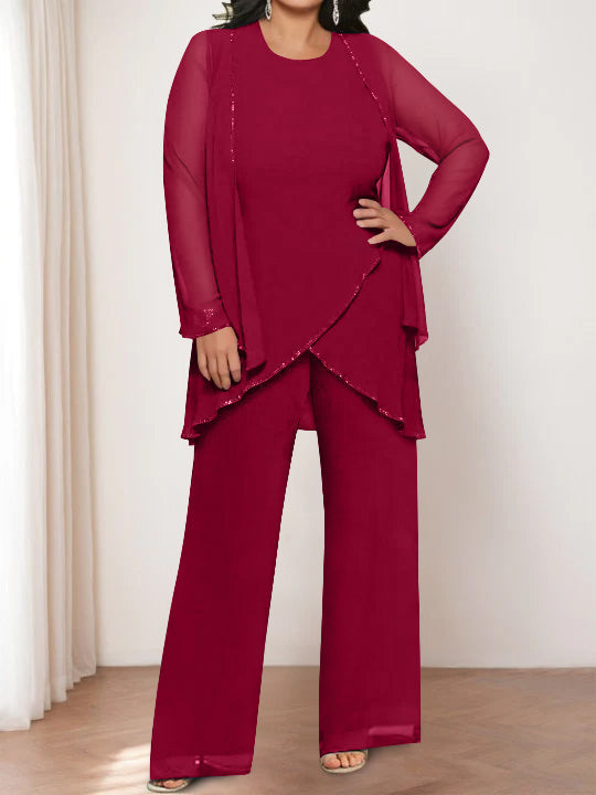 Chiffon Round Neck Mother of the Bride Pantsuits with Jacket - Image 52