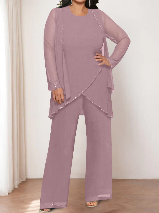 Chiffon Round Neck Mother of the Bride Pantsuits with Jacket - Image 53