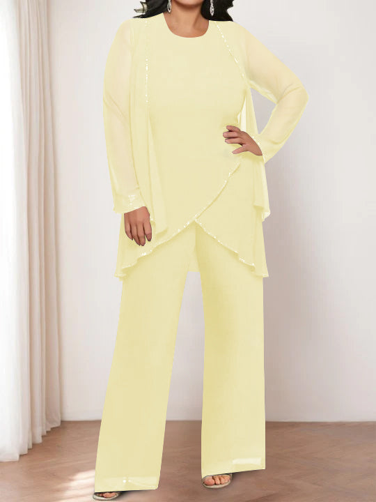 Chiffon Round Neck Mother of the Bride Pantsuits with Jacket - Image 54