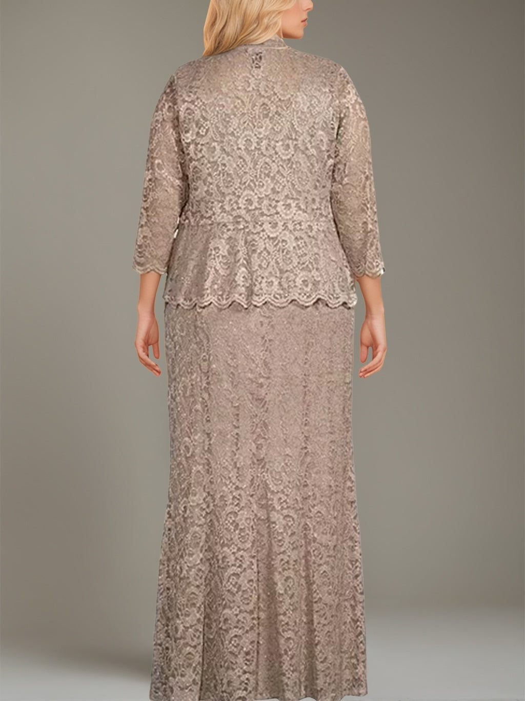 Sheath/Column Square Neck 3/4 Length Sleeves Floor-Length 2 Pieces Plus Size Mother of the Bride Dresses with Jacket - 이미지 4