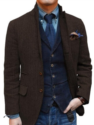 Men's Retro Vintage  Regular Plus Size Two-buttons Sport Tweed Blazer