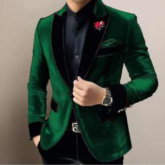 Men's Vintage Velvet Solid Colored Regular Standard Fit Single Breasted One-button Blazer Jacket
