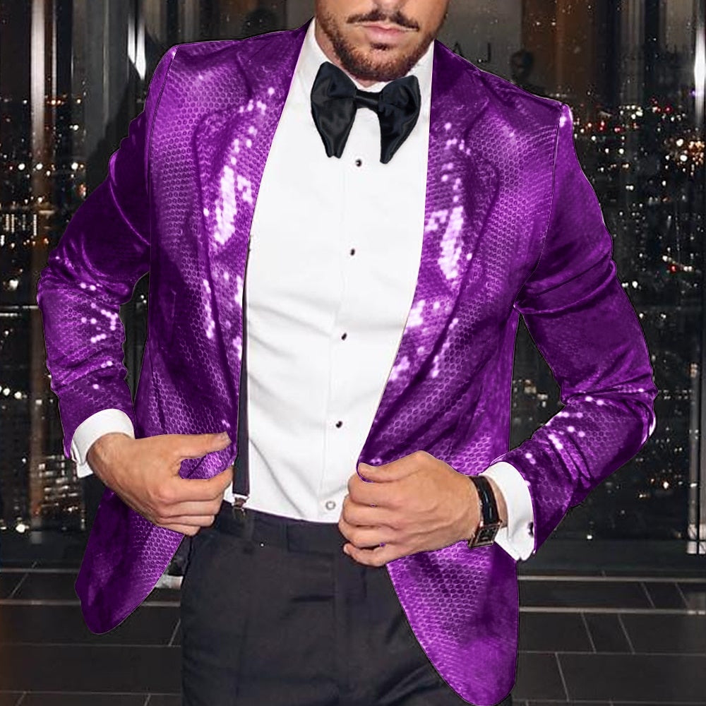 Men's Fashion Disco Sequin Pattern Tailored Fit Single Breasted One-button Blazer Jacket - Image 5