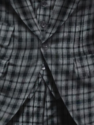 Dark Gray Men's Wedding Plaid Checkered Tailored Fit Single Breasted Suits 3 Piece