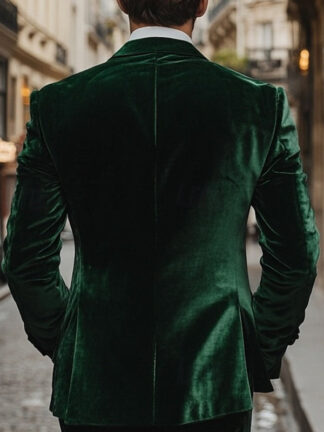 Men's Velvet Patchwork Solid Colored Double Breasted Regular Standard Fit Vintage Party Jacket Blazer