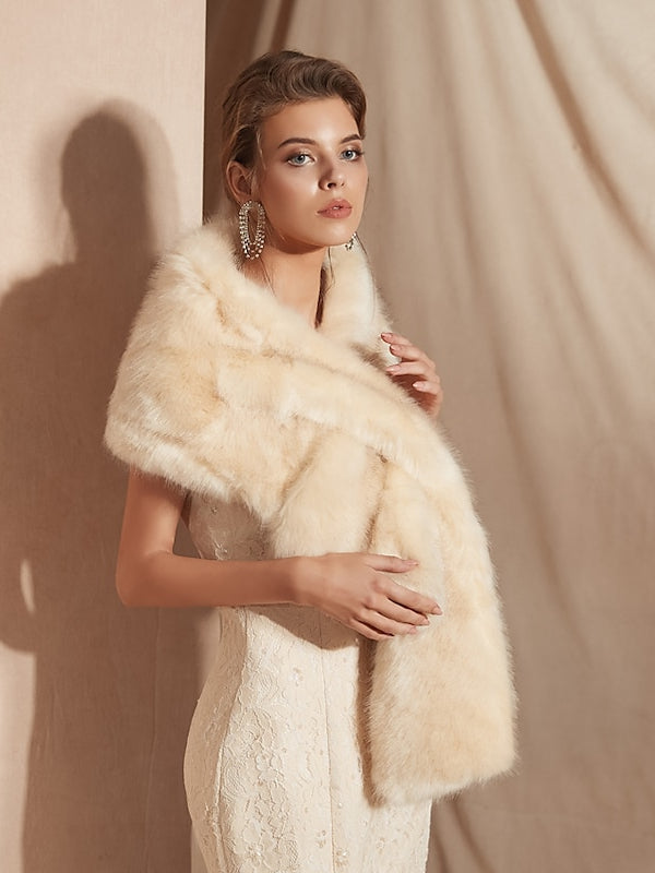 Black Bridal Shawls Winter Faux Fur Wraps Fall Wedding Party Evening Women‘s Wrap With Pure Color - 画像 (5)