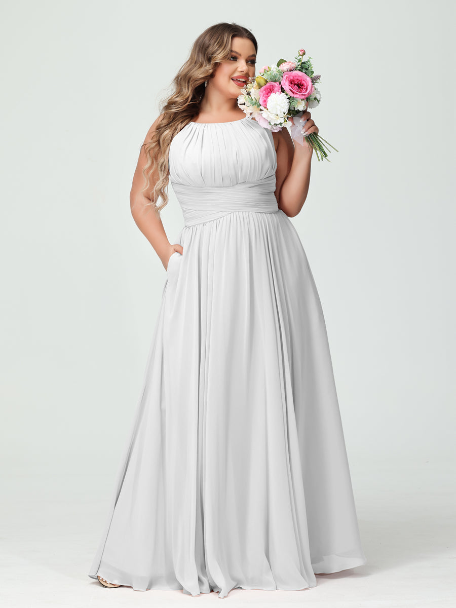 A-Line/Princess Spaghetti Straps Sleeveless Chiffon Ruched Plus Size Bridesmaid Dresses with Pockets - Image 20