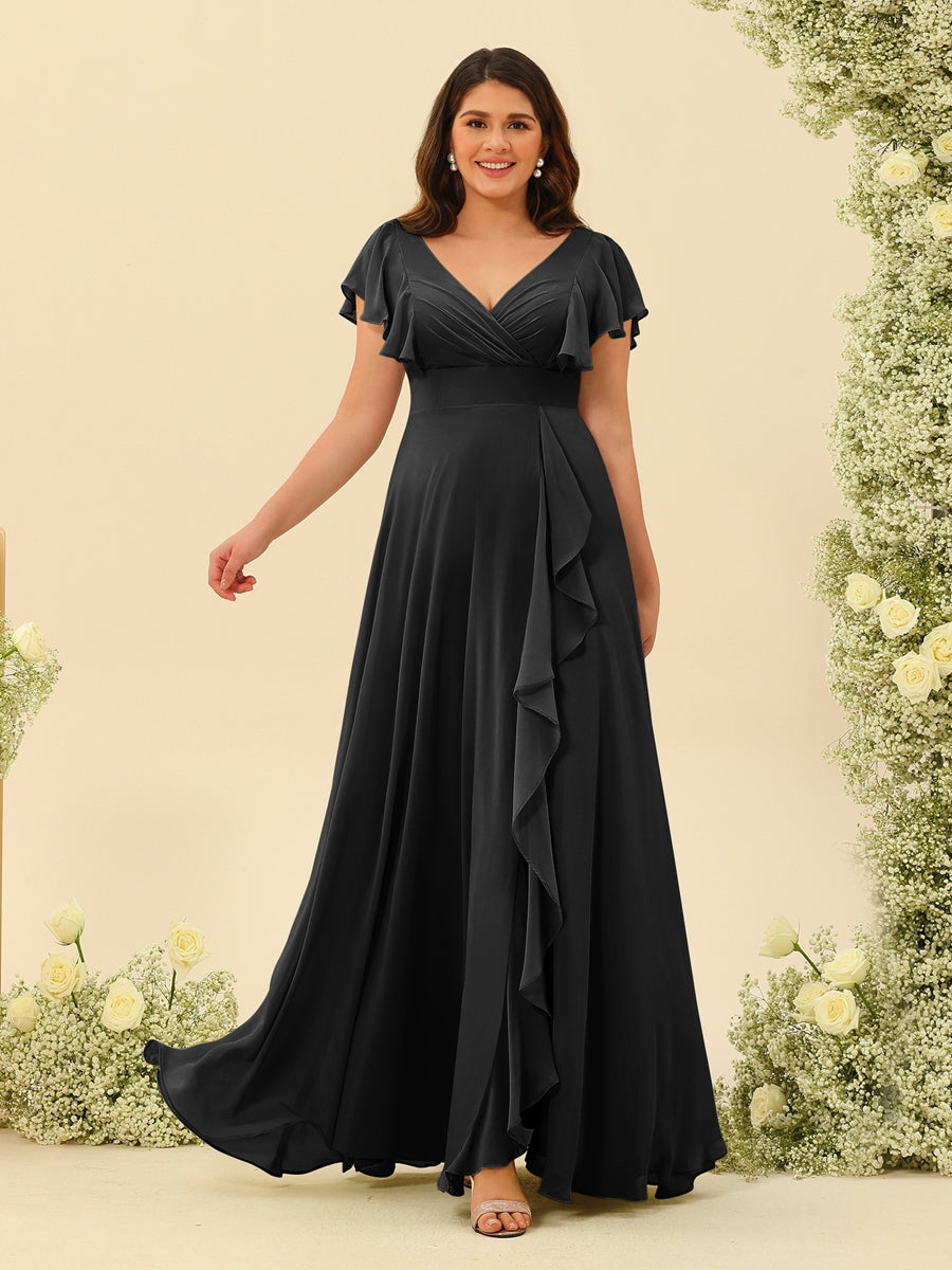 A-Line/Princess V-Neck Plus Size Bridesmaid Dresses with Ruffles - 画像 (14)