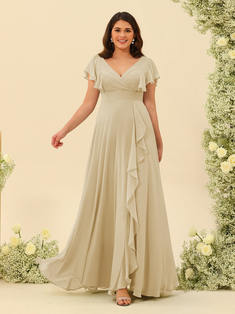 A-Line/Princess V-Neck Plus Size Bridesmaid Dresses with Ruffles - 画像 (20)