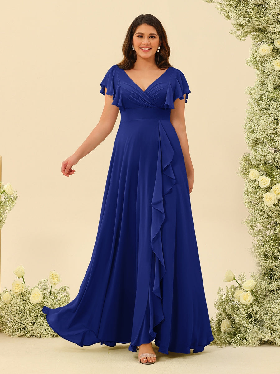 A-Line/Princess V-Neck Plus Size Bridesmaid Dresses with Ruffles - 画像 (52)