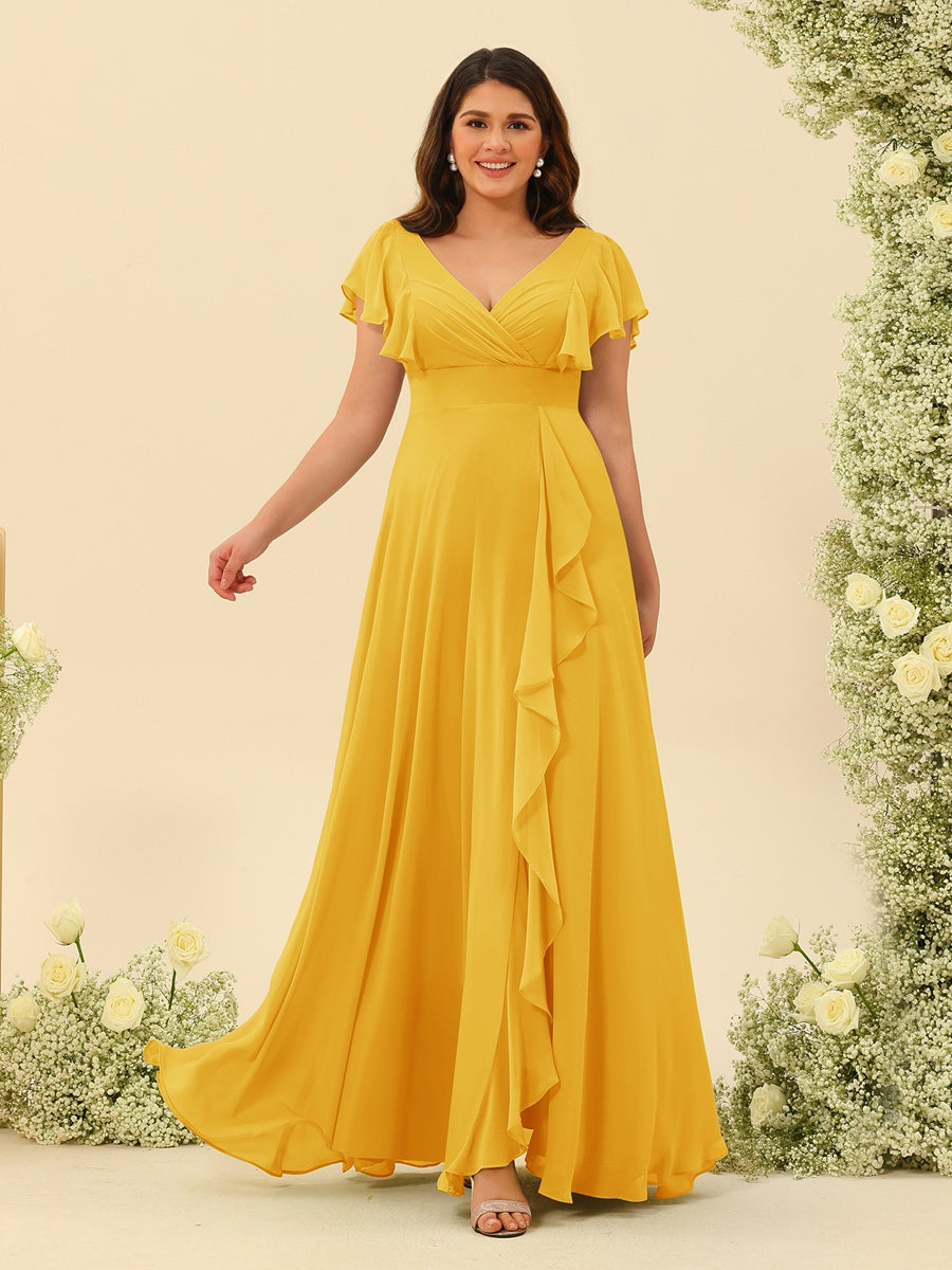 A-Line/Princess V-Neck Plus Size Bridesmaid Dresses with Ruffles - 画像 (67)