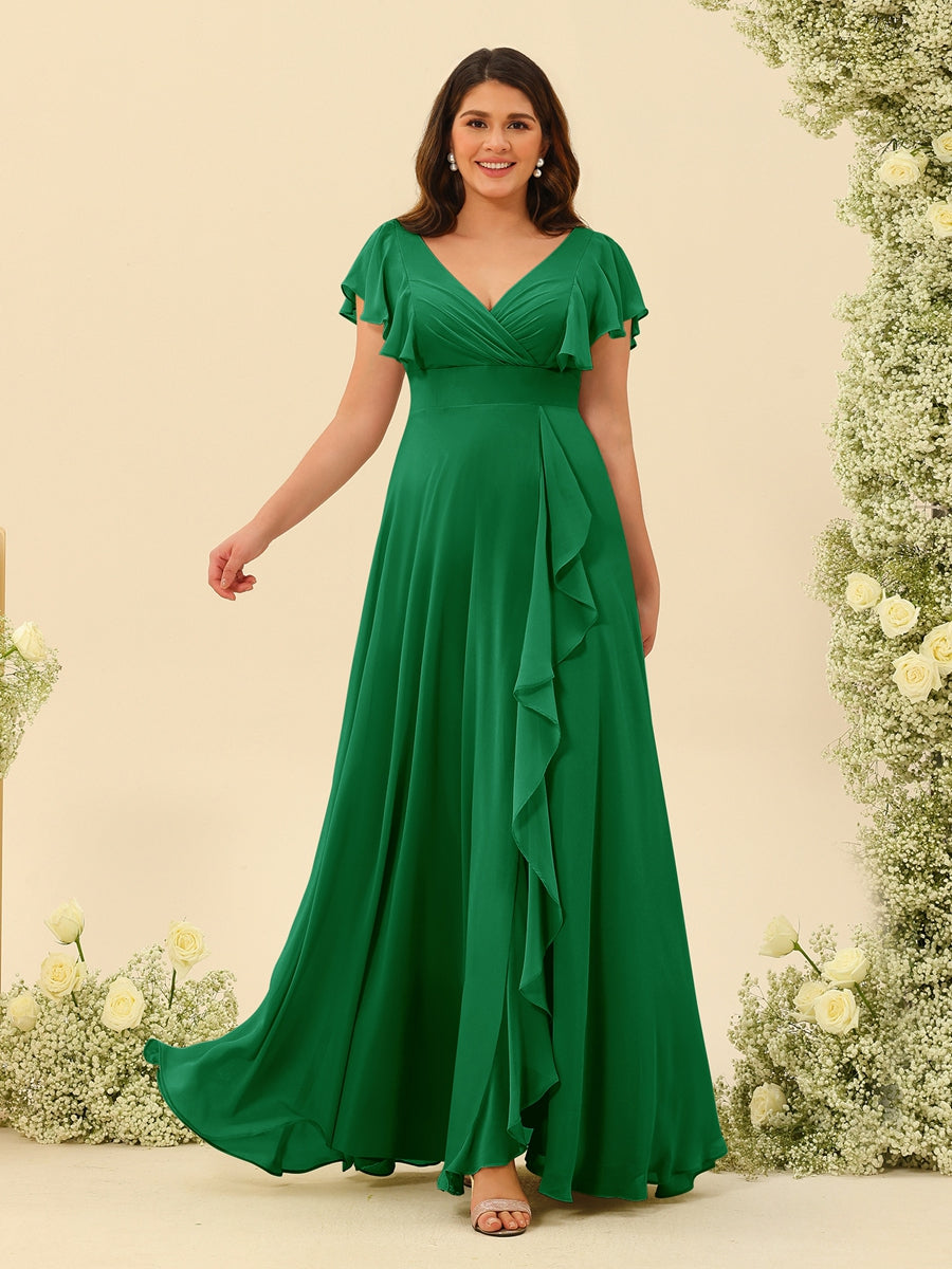 A-Line/Princess V-Neck Plus Size Bridesmaid Dresses with Ruffles - 画像 (60)