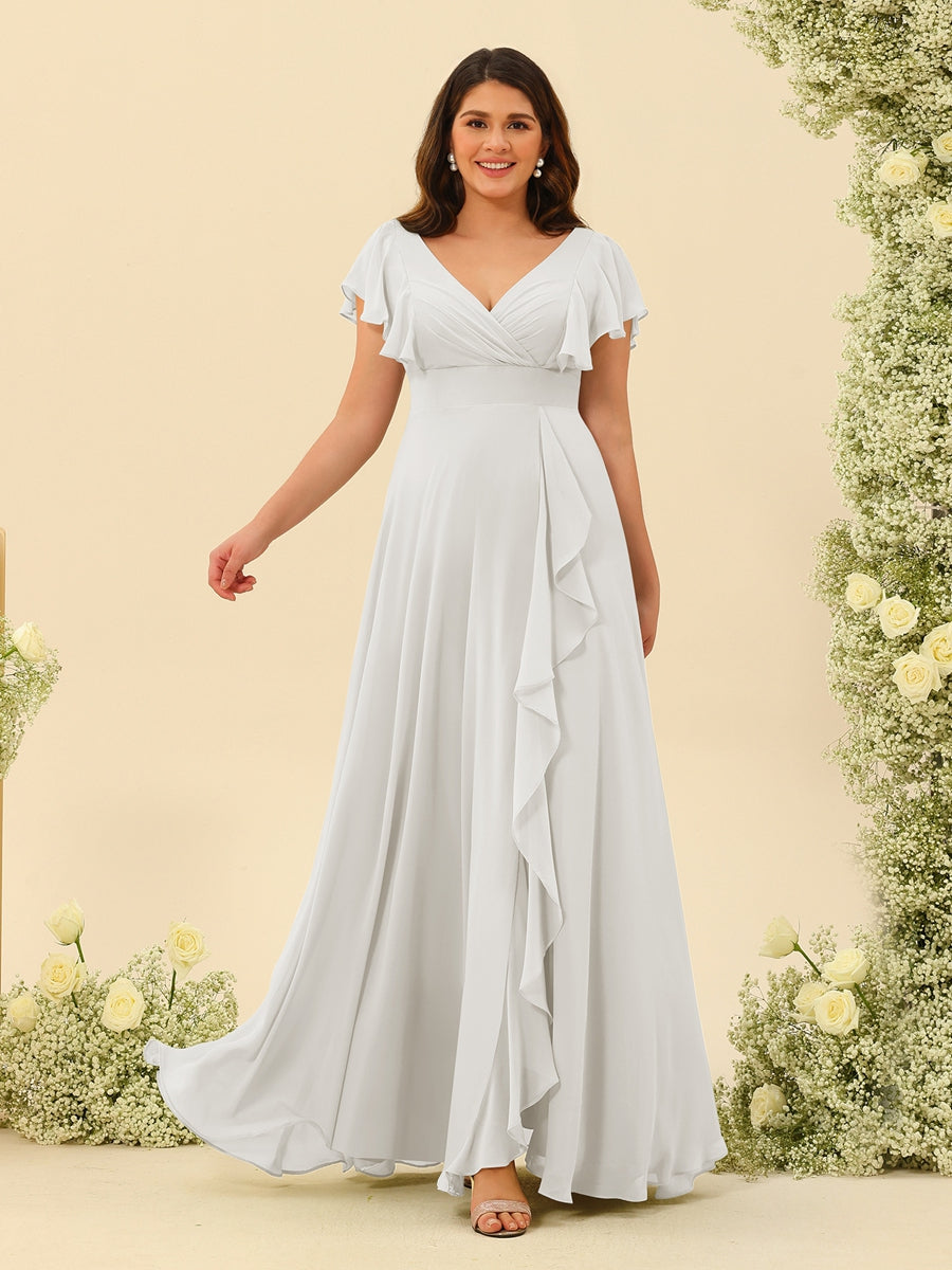 A-Line/Princess V-Neck Plus Size Bridesmaid Dresses with Ruffles - 画像 (17)